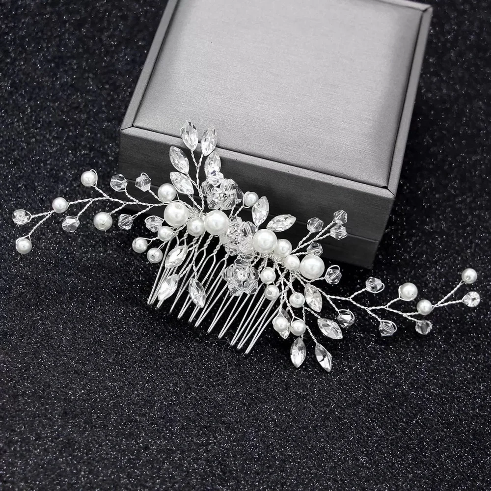 Elegant Silver Hair Comb with Pearls